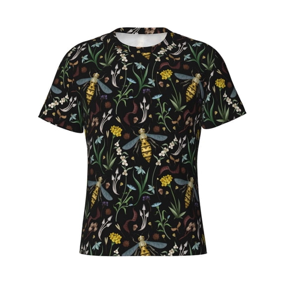 Rocae Wasp and Florals for Men's Moisture-Wicking Crew Tee - T-Shirt for Sports, Outdoor Activities, and Casual WearMedium