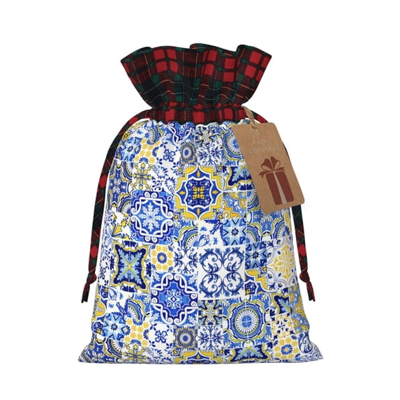 Rocae Watercolor Artwork Print Christmas Drawstring Linen Gift Bag with Drawstrings Treat Bag Goody Present Bags for Christmas Party Favor