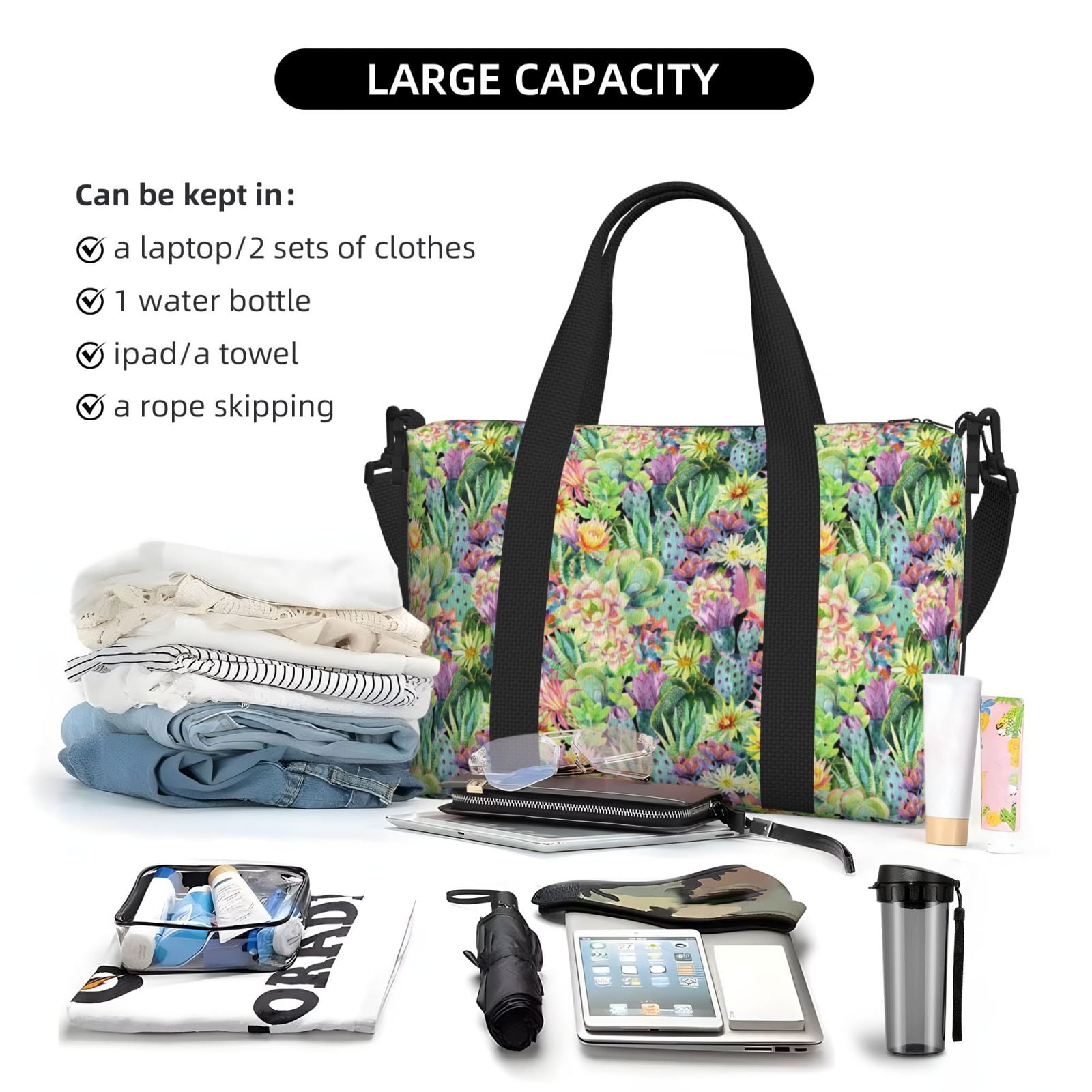 VISESUNNY Women's Large Canvas Tote Bag | Llama Green Cactus Print Reusable Shopping Bag For Beach & Travel