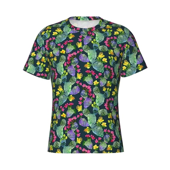 Rocae Watercolor Cactuses for Men's Moisture-Wicking Crew Tee - T-Shirt for Sports, Outdoor Activities, and Casual WearXX-Large