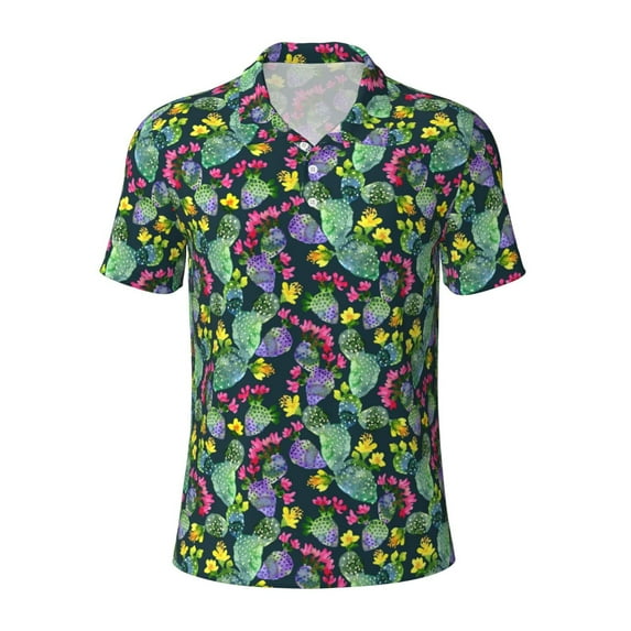 Rocae Watercolor Cactuses for Men's Short Sleeve Polo Shirt, Quick Drying Performance Moisture Wicking Sports Men's Golf Shirt XX-Large
