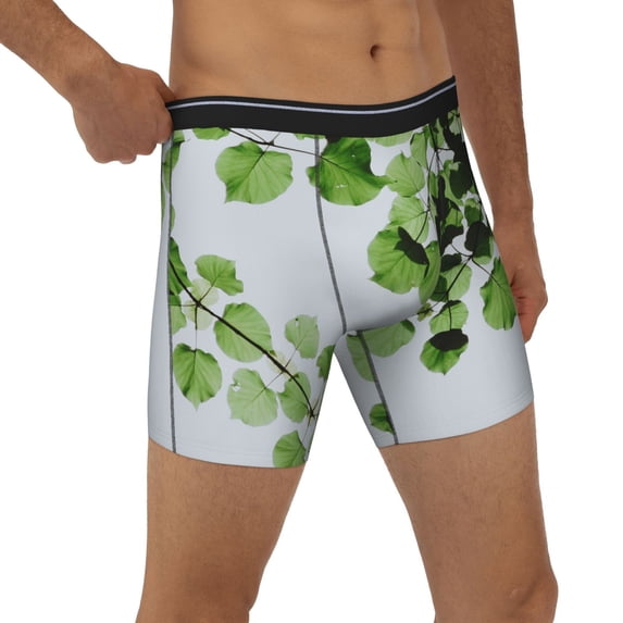 Rocae Watercolor Green Leaves for Stretch Moisture-Wicking Underwear,Men's Underwear Boxer Briefs Small