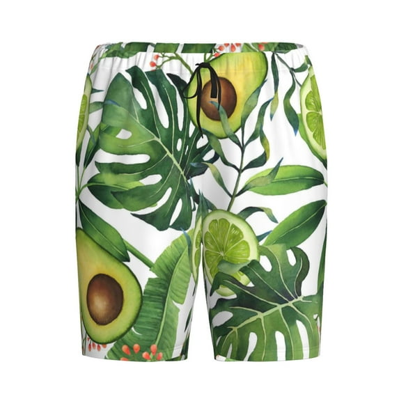 Rocae Watercolor Green Tropical for Men's Soft Sleep Pajama Shorts, Waistband and Pockets
