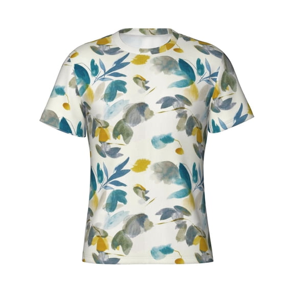 Rocae Watercolor Leaves for Men's Moisture-Wicking Crew Tee - T-Shirt for Sports, Outdoor Activities, and Casual WearSmall