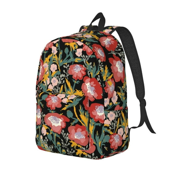 Rocae Watercolor Red Wildflowers for Canvas College Laptop Backpack for Men Women -Small