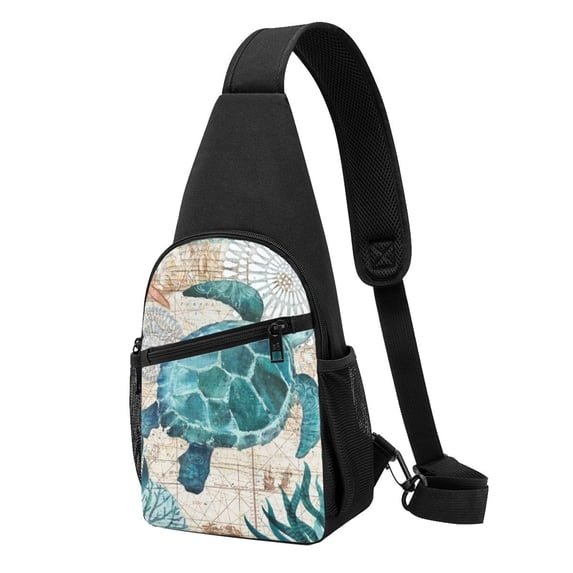 Rocae Watercolor Sea Turtle for Sling Bag Chest Shoulder Backpack Crossbody Bags Casual Daypack for Men Women