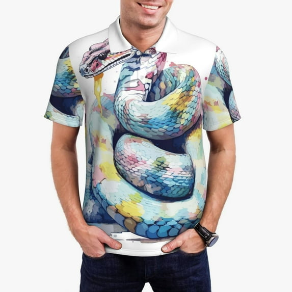 Rocae Watercolor Snake for Men's Short Sleeve Polo Shirt, Quick Drying Performance Moisture Wicking Sports Men's Golf Shirt-Small