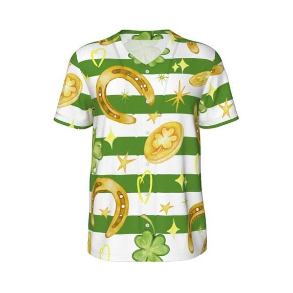 Rocae Watercolor St Patrick Day for Breathable Men's Baseball T-Shirt Fashionable Casual Baseball Jersey, Moisture-wicking Sportswear X-Large
