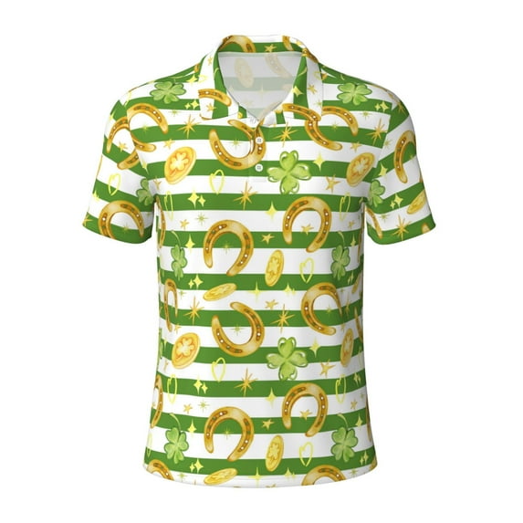 Rocae Watercolor St Patrick Day for Men's Short Sleeve Polo Shirt, Quick Drying Performance Moisture Wicking Sports Men's Golf Shirt Medium