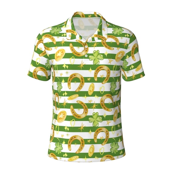 Rocae Watercolor St Patrick Day for Men's Short Sleeve Polo Shirt, Quick Drying Performance Moisture Wicking Sports Men's Golf Shirt X-Large