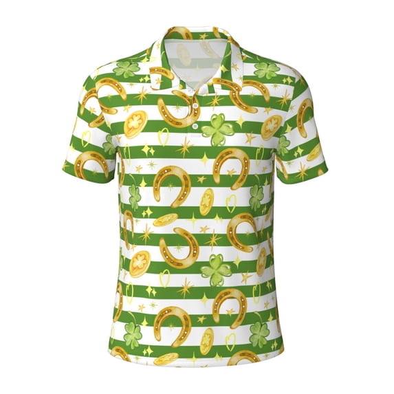 Rocae Watercolor St Patrick Day for Men's Short Sleeve Polo Shirt, Quick Drying Performance Moisture Wicking Sports Men's Golf Shirt Small