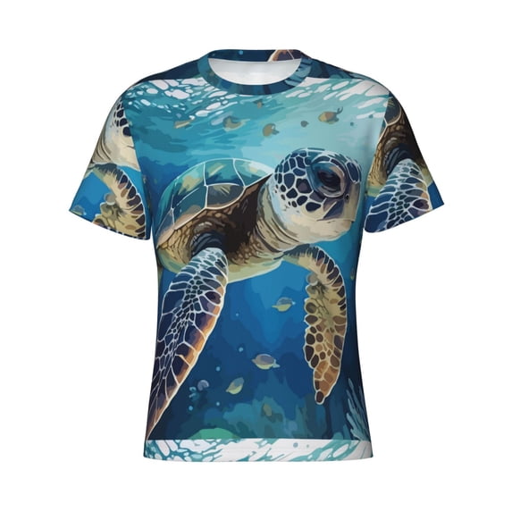 Rocae Watercolor Turtle for Men's Moisture-Wicking Crew Tee - T-Shirt for Sports, Outdoor Activities, and Casual WearLarge