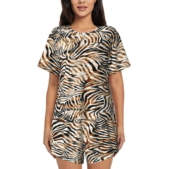 Rocae Watercolor Zebra for Two Piece Sleepwear Pajamas Sets for Women Soft Short-Sleeved Pjs with Lounge Shorts -Medium