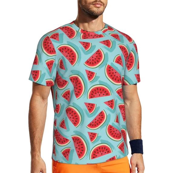 Rocae Watermelon for Men's Mesh Quick-Dry Short Sleeve Workout T-Shirt,Mens Crew Neck Tee Lightweight Soft Classic T Shirts 4X-Large