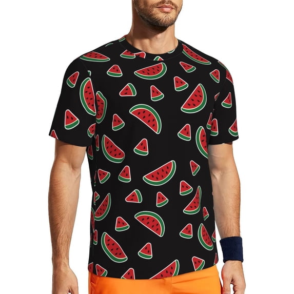 Rocae Watermelon for Men's Mesh Quick-Dry Short Sleeve Workout T-Shirt,Mens Crew Neck Tee Lightweight Soft Classic T Shirts X-Small