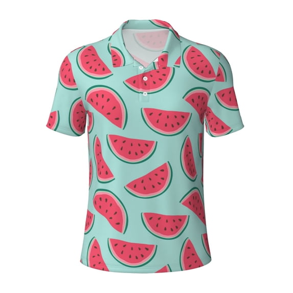 Rocae Watermelon for Men's Short Sleeve Polo Shirt, Quick Drying Performance Moisture Wicking Sports Men's Golf Shirt XX-Large