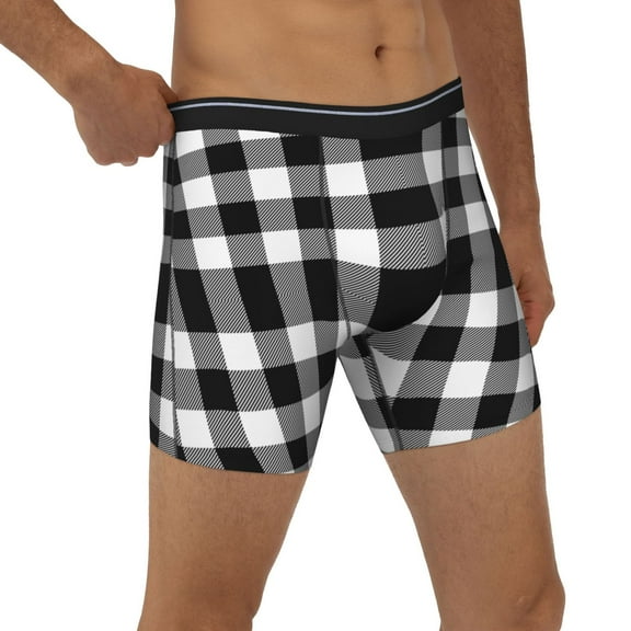 Rocae White And Black Plaid for Stretch Moisture-Wicking Underwear,Men's Underwear Boxer Briefs Small