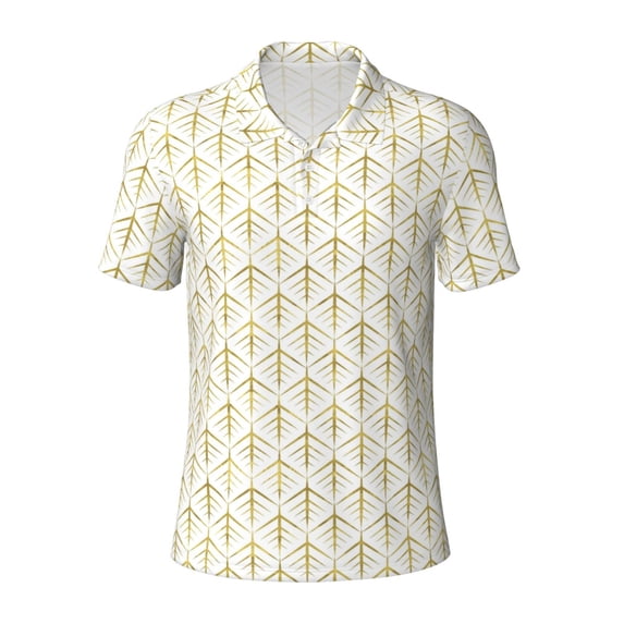 Rocae White And Gold Geometry for Men's Short Sleeve Polo Shirt, Quick Drying Performance Moisture Wicking Sports Men's Golf Shirt X-Large