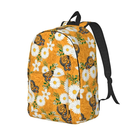 Rocae White Floral and Butterflies for Durable Canvas Backpack Leisure Large Bag Travel Rucksack Multi-function Backpack Medium