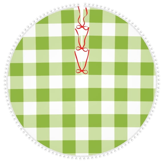 Rocae White Green Plaid for Christmas Tree Skirt with Pom Pom Trim for Holiday Party for Holiday Home Decor Indoor Outdoor-30"