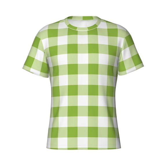Rocae White Green Plaid for Men's Moisture-Wicking Crew Tee - T-Shirt for Sports, Outdoor Activities, and Casual WearX-Large