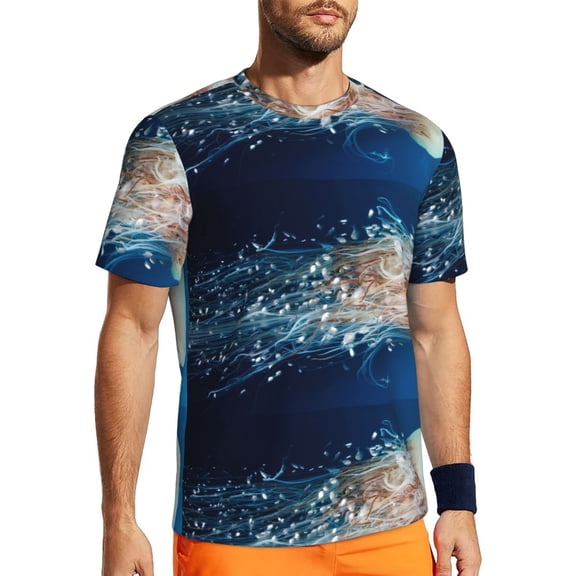 Rocae White Jellyfish Dansing in the Ocean for Men's Mesh Quick-Dry Short Sleeve Workout T-Shirt,Mens Crew Neck Tee Lightweight Soft Classic T Shirts XX-Large