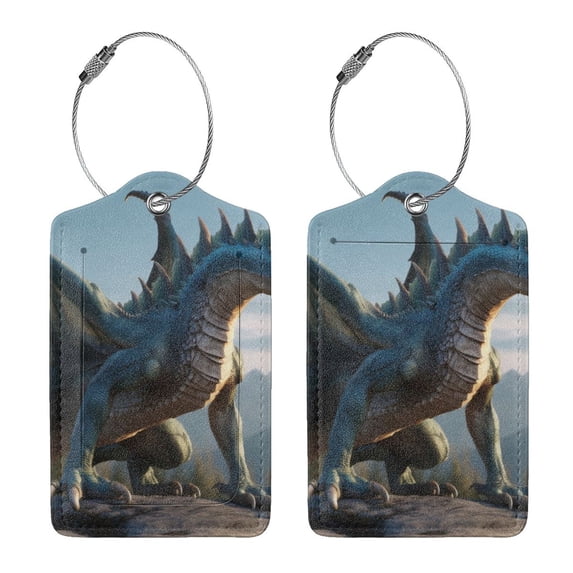 Rocae Wild Blue Cool Dragon for Leather Luggage Baggage Tags ID Label Privacy Cover ID Label with Stainless Steel Loop and Address Card