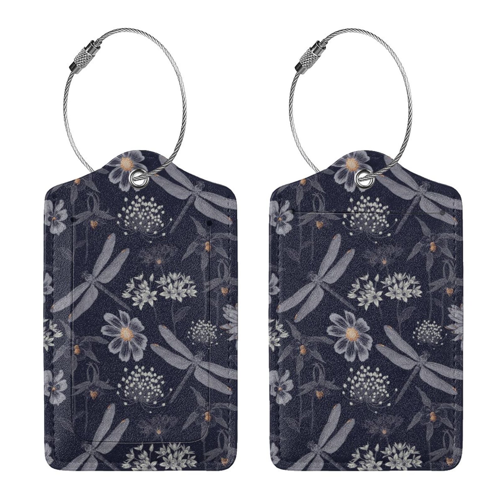 Rocae Wildflowers And Dragonflies for Leather Luggage Baggage Tags ID