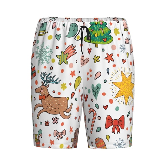 Rocae Winter Christmas And New Year Deer for Men's Soft Sleep Pajama Shorts, Waistband and Pockets