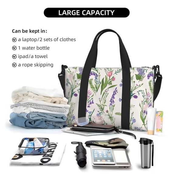 Rocae Wisteria Flower for Travel Shoulder Bag Top Handle Handbag with Yoga Mat Buckle for Gym, Work, Travel