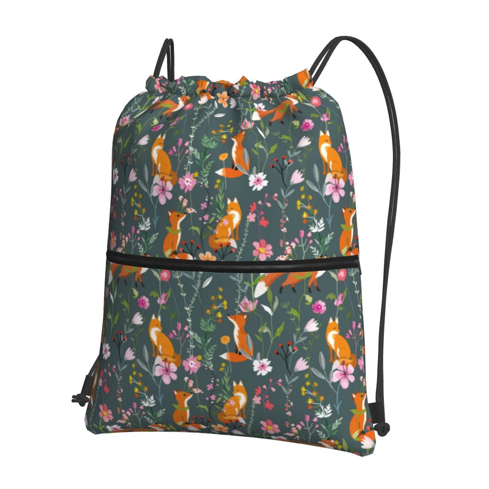 Rocae Wolf Fox In Flower Forest for Drawstring zipper Backpack Gym ...