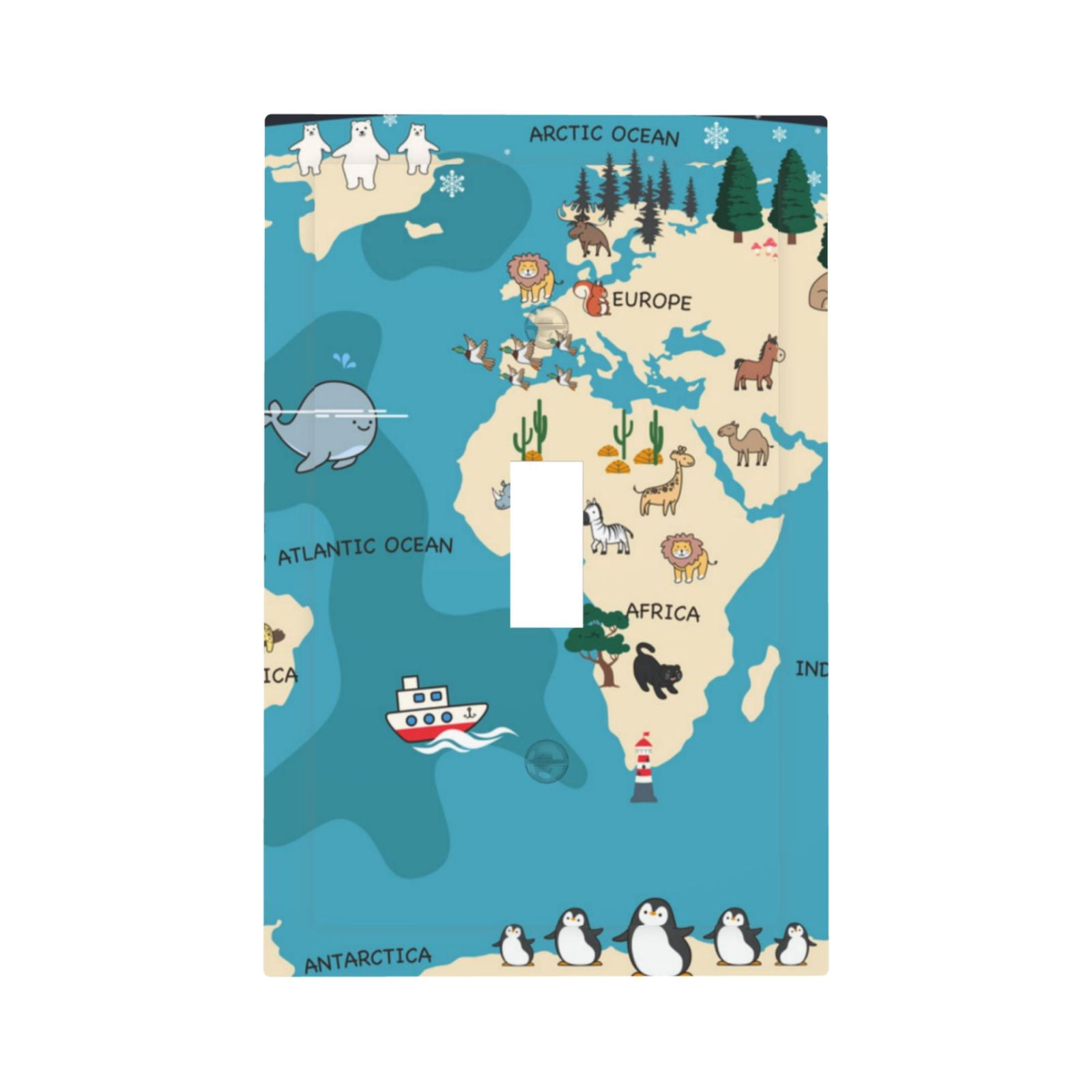 Rocae World Map With Animal for Decorator Light Switch or Receptacle ...