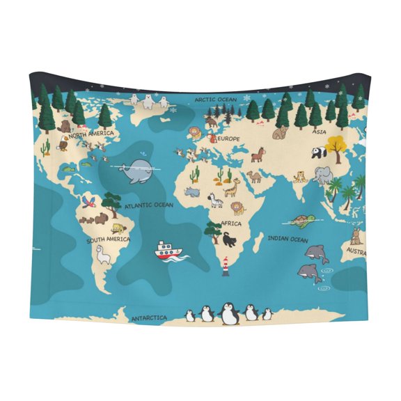 Rocae World Map With Animal for Pet Blanket Dog Blanket Cat Blanket Soft Sleep for Small Medium Pet-Small