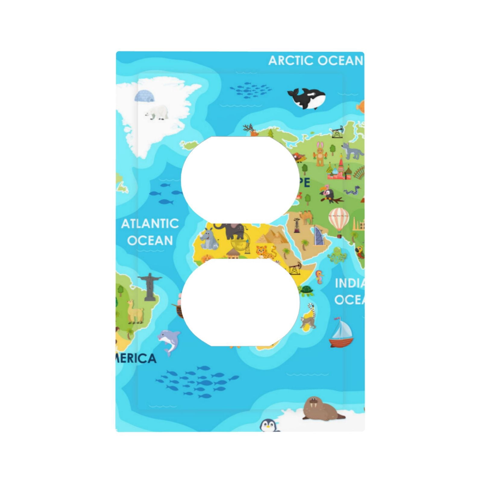 Rocae World Map With Animals Landmarks for Decorator Light Switch or ...