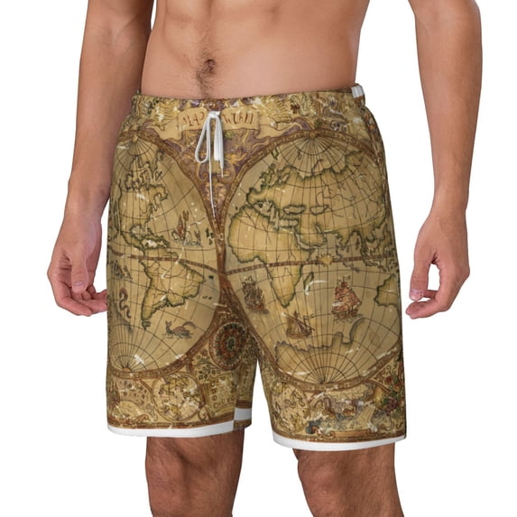 Rocae World Map1 for Men's Swim Trunks Quick Dry With Two Side Pockets and One Lined Patch PocketXX-Large