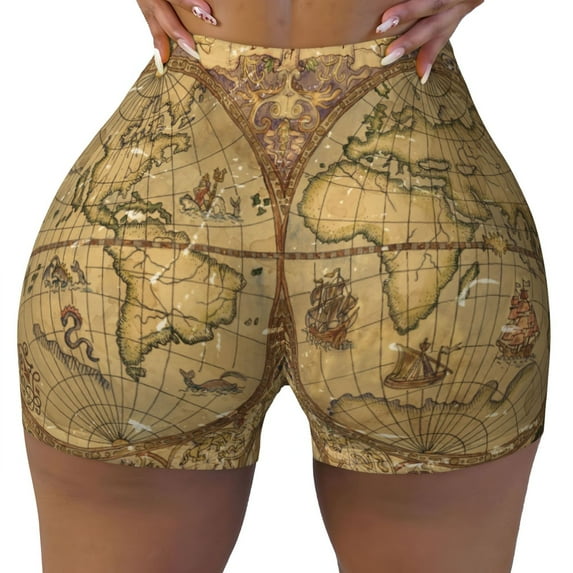 Rocae World Map1 for Women's Quick-Dry Running Shorts,Ladies Active Athletic Apparel Yoga Workout Gym Running Volleyball Spandex Shorts Large