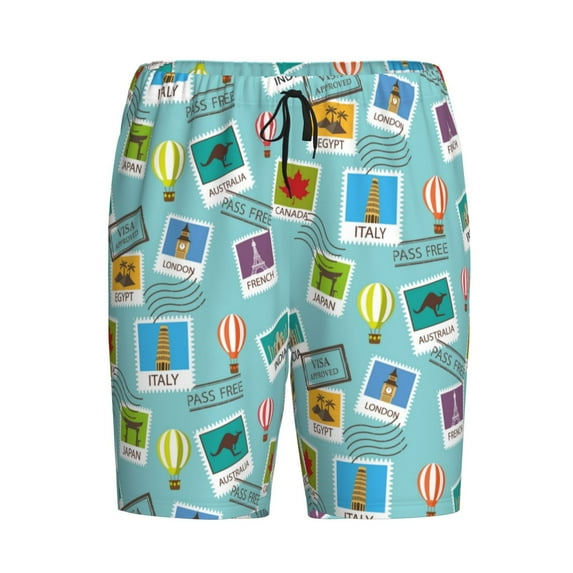 Rocae World Travel1 for Men's Soft Sleep Pajama Shorts, Waistband and Pockets
