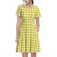 thumbnail image 1 of Rocae Yellow Checkboard for Dresses Summer Casual Ruffle Short Sleeve Cute Crew Neck Flowy Dress with Pockets, 1 of 6