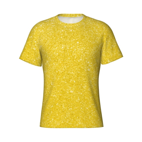 Rocae Yellow Glitter for Men's Moisture-Wicking Crew Tee - T-Shirt for Sports, Outdoor Activities, and Casual WearXX-Large