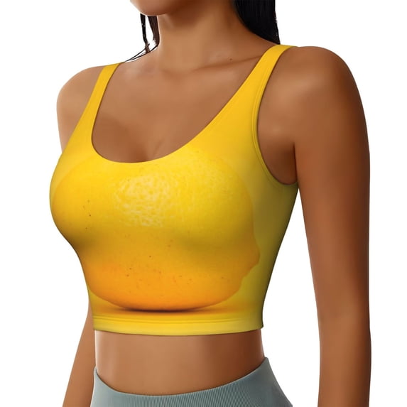 Rocae Yellow Lemon for Sports Bra for Women Sports Vest with Performance Stretch and Quick Dry FabricXX-Large