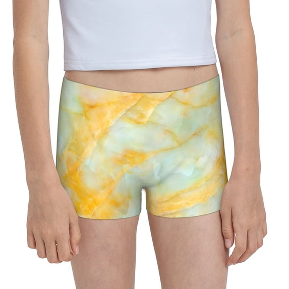 Rocae Yellow With Teal Marble for Girls' Cotton Boxer Briefs, Soft Mid-rise Panties-Small