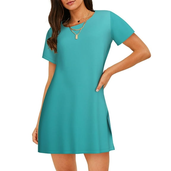 Rocae a Teal Ribbonin for Nightgowns for Women Sleep Shirts Short Sleeve Nightshirt Pullover Nightdress