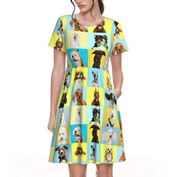 Rocae arious dog breeds for Dresses Summer Casual Ruffle Short Sleeve Cute Crew Neck Flowy Dress with Pockets
