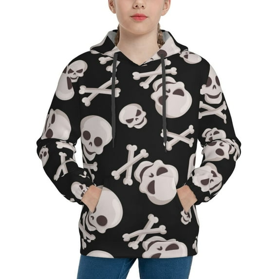Rocae black white Skull bone for Hoodie for Boys Sweatshirts for Teen Girls Youth Hoodie-Large