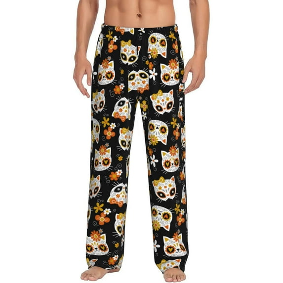 Rocae cat sugar skulls for Mens Pajama Pants Pj Pants Mens Lounge Pants-X-Large