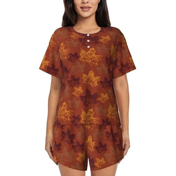 Rocae fall Maple for Two Piece Sleepwear Pajamas Sets for Women Soft Short-Sleeved Pjs with Lounge Shorts -4X-Large