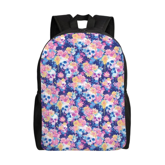 Rocae graffiti style Skull flower print Computer Bag with Separate Compartment, Suitable for 15 inch Laptop Backpack, Gift for Men and Women
