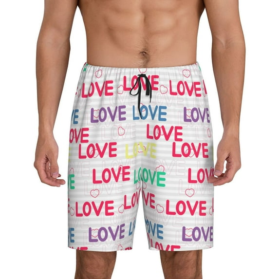 Rocae gray stripes and hearts for Men's Soft Sleep Pajama Shorts, Waistband and Pockets-3X-Large