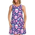thumbnail image 1 of Rocae mushroom rainbow color Skull for Sleeveless Dresses Summer Casual Ruffle Sleeveless Cute Crew Neck Flowy Dress with Pockets, 1 of 7