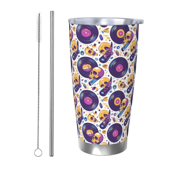 Rocae record rock Skull star for 20 Ounces Stainless Steel Insulted Tumbler Car Cup Drink Mug Inspirational Graduate Present-Straw Two-piece Set